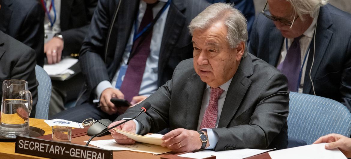El Secretario General António Guterres interviene en la reunión del Consejo de Seguridad sobre la situación en Oriente Medio, incluida la cuestión palestina.