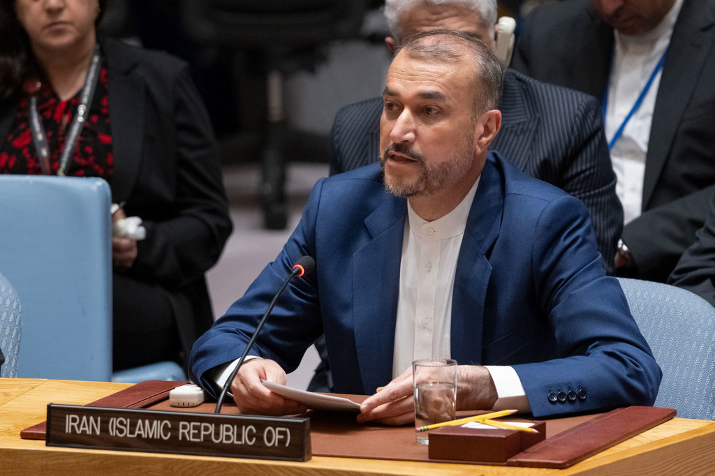 El ministro de Asuntos Exteriores de Irán, Hossein Amir-Abdollahian, interviene en una reunión del Consejo de Seguridad de las Naciones Unidas en Nueva York.