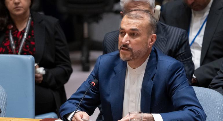 El ministro de Asuntos Exteriores de Irán, Hossein Amir-Abdollahian, interviene en una reunión del Consejo de Seguridad