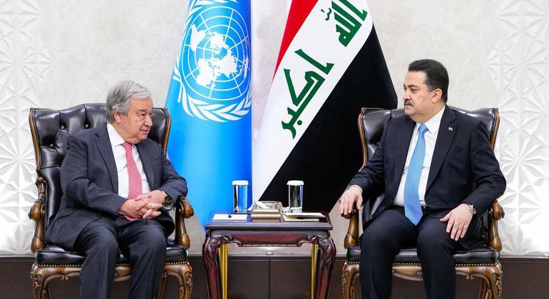 الأمين العام أنطونيو غوتيريش يلتقي برئيس الوزراء العراقي، محمد شياع السوداني، حيث ناقشا التطورات في العراق والمنطقة.   