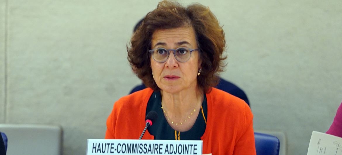 Nada Al Nashif, Deputy High Commissioner for Human Rights, addresses the Human Rights Council on Iran. Nada Al Nashif, Deputy High Commissioner for Human Rights, addresses the Human Rights Council on Iran.