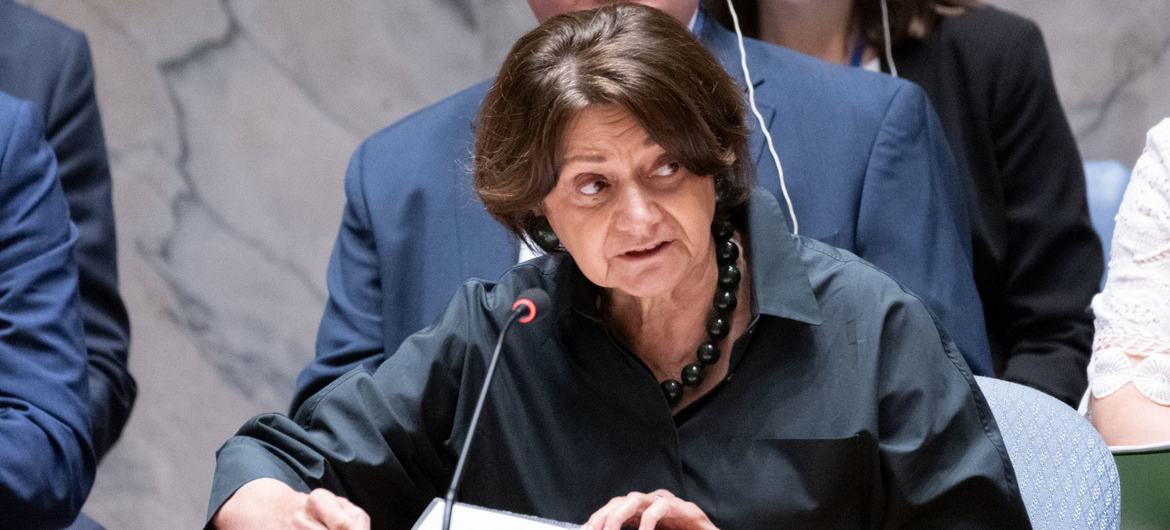 Rosemary DiCarlo, Under-Secretary-General for Political and Peacebuilding Affairs, addresses the Security Council meeting on maintenance of peace and security of Ukraine.