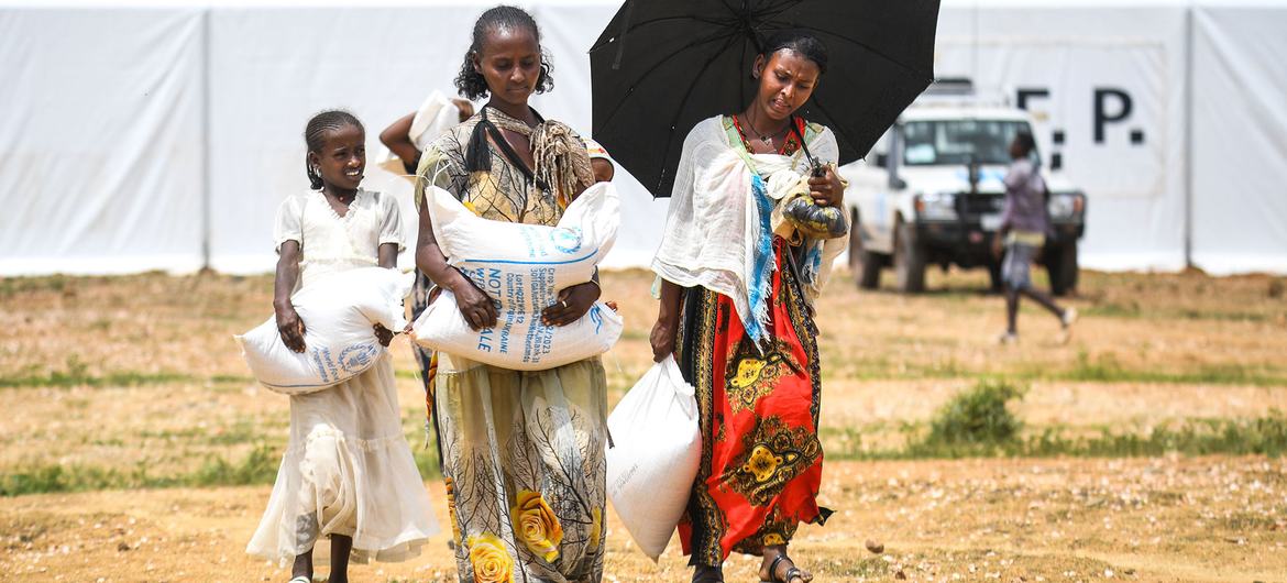 Vulnerable communities receive food aid from the UN in the Tigray region of Ethiopia (file photo).