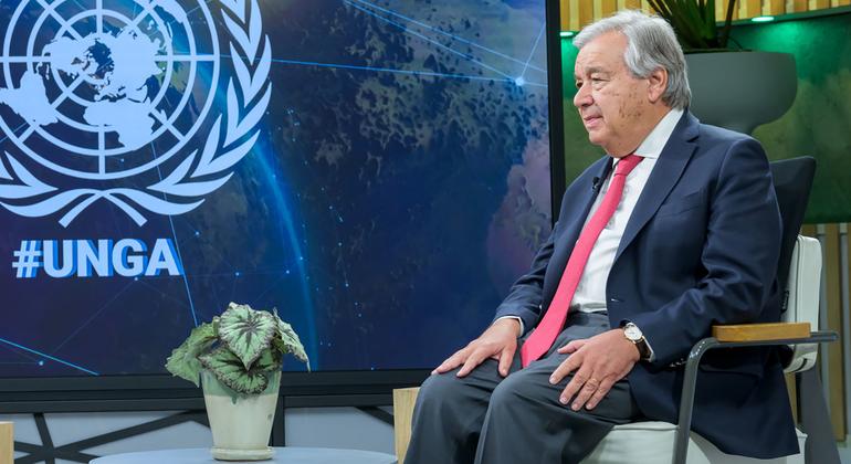 UN Secretary-General António Guterres is interviewed by Mita Hosali, Deputy Director of UN News and Media Division, News and Content Branch of the Department of Global Communications.