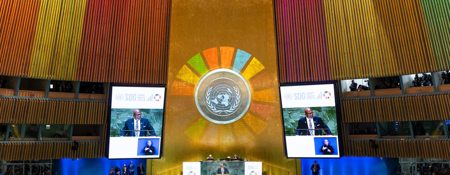 Le Sommet des ODD dans la salle de l’Assemblée générale au siège de l’ONU à New York.