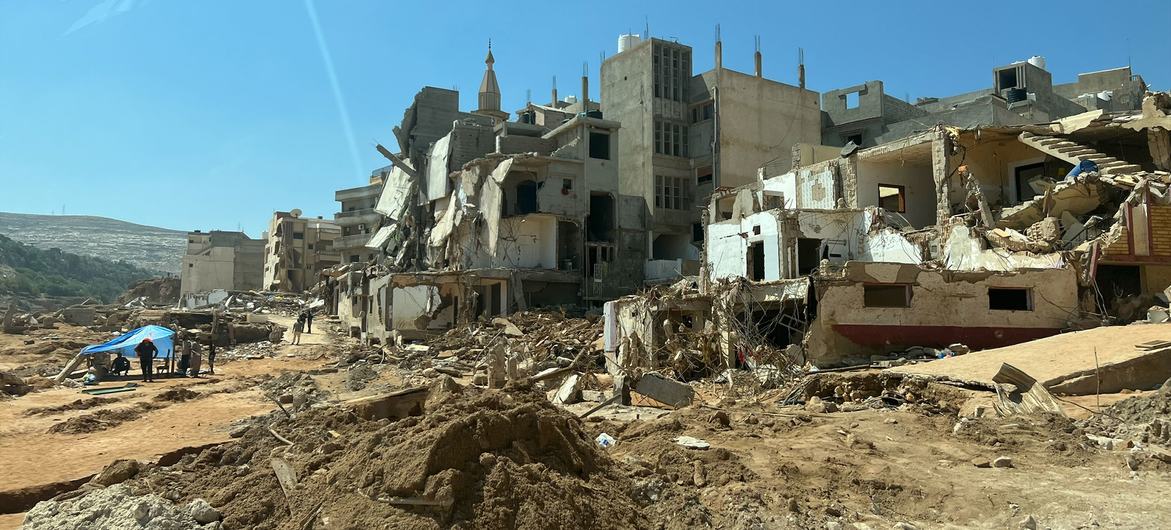 The aftermath of the flood in the Libyan city of Derna.