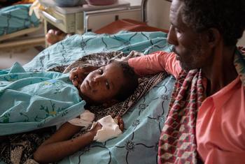 A ten-year-old boy, injured when he picked up a grenade, recovers at a hospital in Mekelle, the capital of the Tigray region in Ethiopia.