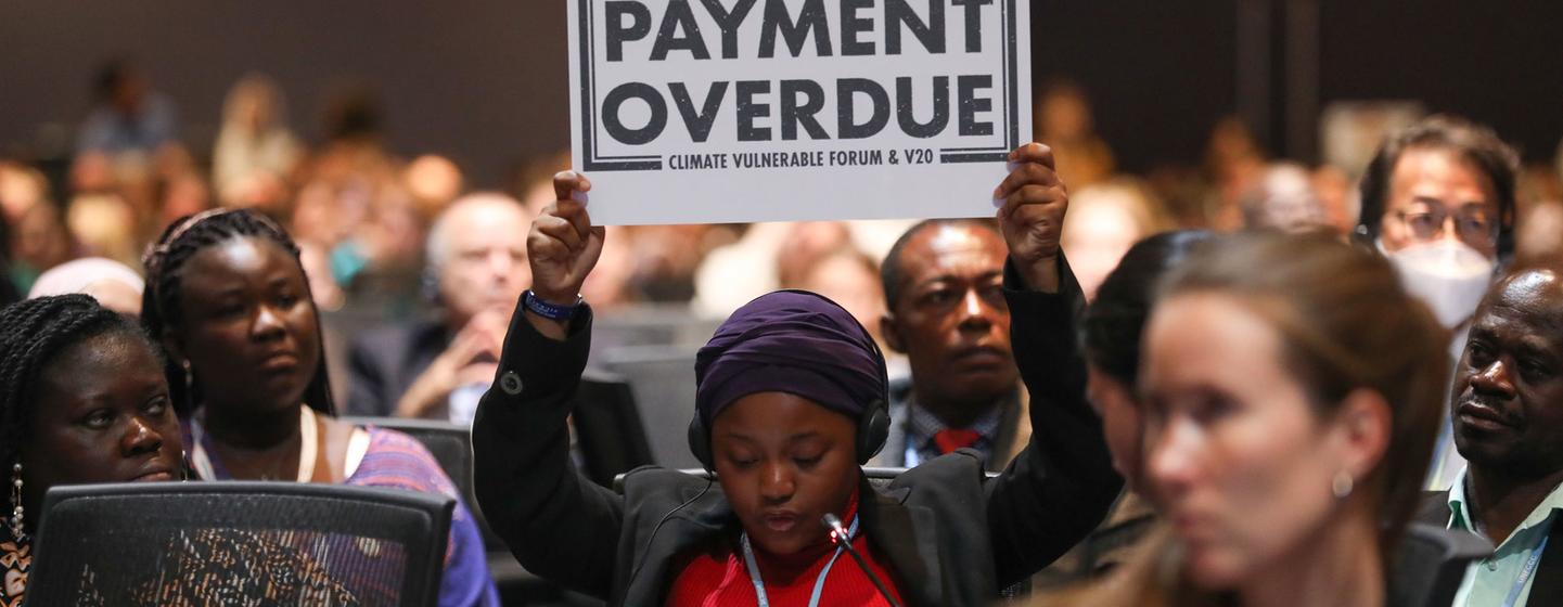 On the scheduled final day of COP27 in Sharm el-Sheikh, Egypt, young Ghanaian activist Nakeeyat Dramani Sam spoke about the terrible impact of climate change on her country, while holding up a sign that said, “Payment Overdue.”