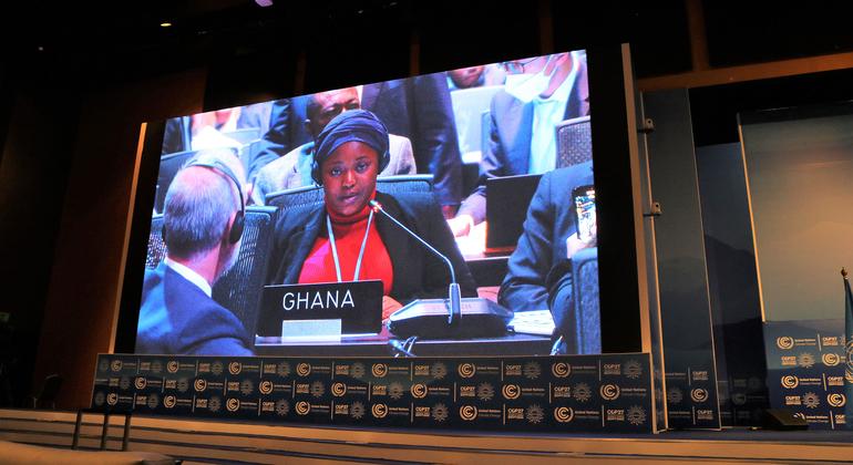 Nakeeyat Dramani Sam, a ten-year-old activist from Ghana, speaking at the COP27 Plenary Session.