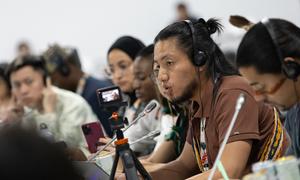 Participantes en la mesa redonda sobre la juventud organizada por el Secretario General de las Naciones Unidas, António Guterres, durante la COP30 en Belém (Brasil).