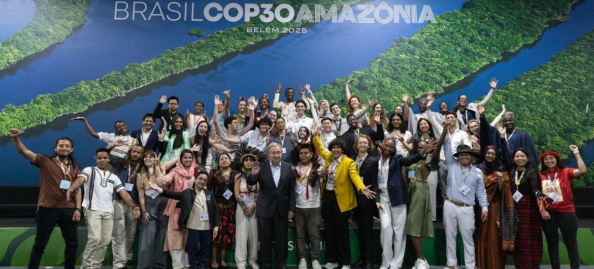 Participants during UN Secretary-General António Guterres’s Youth Roundtable at COP30 in Belém, Brazil. Participants during UN Secretary-General António Guterres’s Youth Roundtable at COP30 in Belém, Brazil.