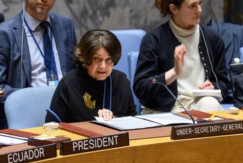 Rosemary DiCarlo, Under-Secretary-General for Political and Peacebuilding Affairs, briefs the Security Council meeting on non-proliferation.