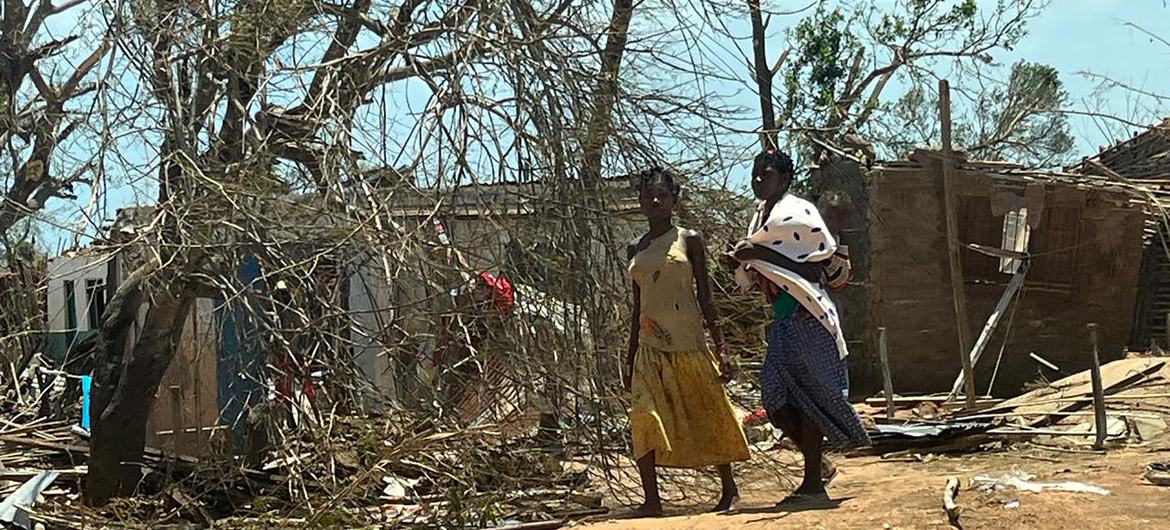 Danos causados ​​pelo ciclone Chido em Mecufi, Cabo Delgado, Moçambique