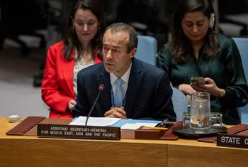 UN Assistant Secretary-General Mohamed Khaled Khiari addresses the Security Council meeting on the situation in Palestine.