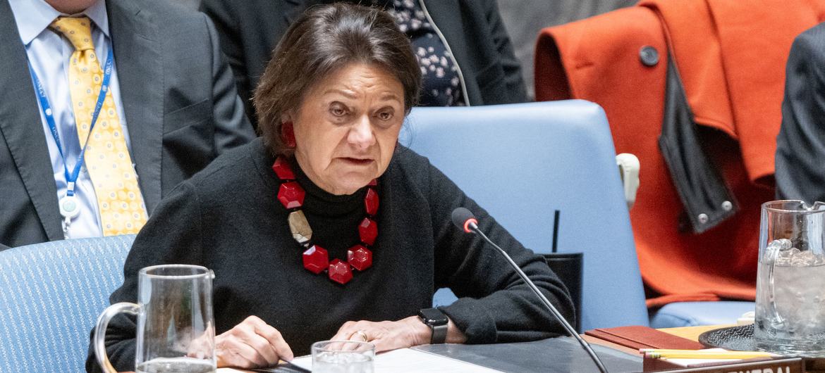 Rosemary DiCarlo, Under-Secretary-General for Political and Peacebuilding Affairs, addresses the Security Council meeting on the situation in Syria.