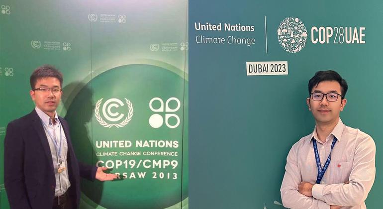 从2013年华沙气候大会（左）到2023年迪拜气候大会（右），许望没有错过十年间的任何一届会议。