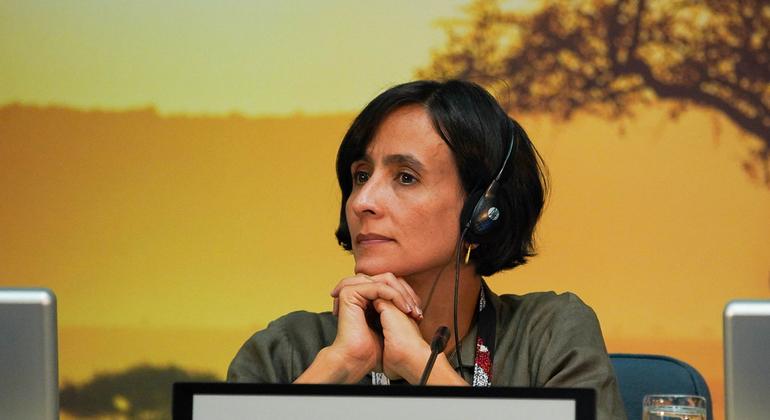 La ministra colombiana de Medio Ambiente, Susana Muhamad, dirige una sesión de la Asamblea de las Naciones Unidas para el Medio Ambiente en Kenia, en calidad de presidenta de la COP16.