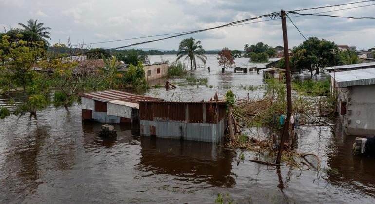 Farmland and houses are flooded following heavy rains in the Republic of Congo.