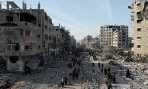 Aerial footage reveals the extent of destruction from 15 months of Israeli bombardment as residents return to their homes in northern Gaza's Saftawi area.