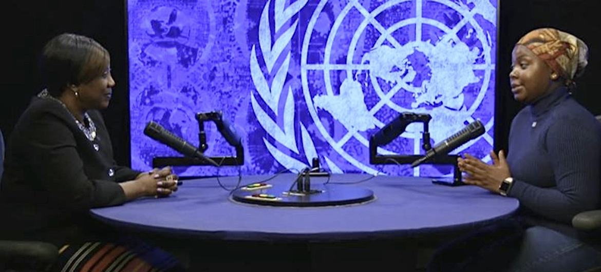 Zahra Salehe, Mkurugenzi Mtendaji wa shirika la ICCAO la nchini Tanzania akihojiwa na Mkuu wa Idhaa ya Kiswahili ya Umoja wa Mataifa, Flora Nducha jijini New York, Marekani (Machi 2025).