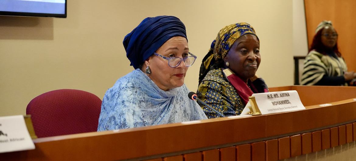 DSG Amina J. Mohammed speaking at a UN-Women event on the sidelines of CSW69 and the Beijing +30 commemorations in New York, USA.