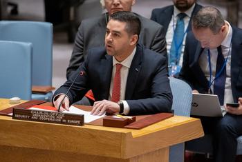 Foreign Minster Ian Borg of Malta, Chairperson-in-Office of the Organization for Security and Cooperation in Europe, briefs members of the UN Security Council.