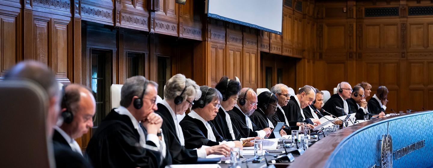 Les membres de la CIJ lors de la lecture d'un avis consultatif sur Israël et le Territoire palestinien occupé le 19 juillet 2024