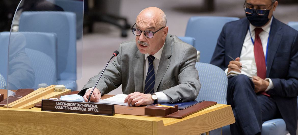 Vladimir Voronkov, le Secrétaire général adjoint de l'ONU pour la lutte contre le terrorisme, s'adressant au Conseil de -écurité (photo d'archives).