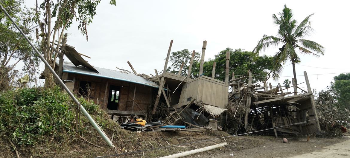 Destroyed houses in a village in Sagaing province. (file)