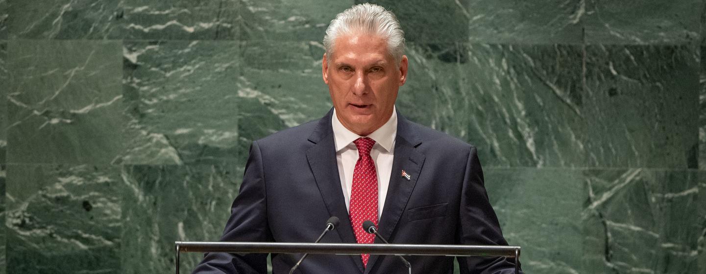 古巴国家主席米格尔·迪亚斯-卡内尔·贝穆德斯在联合国大会第78届会议一般性辩论上发言。