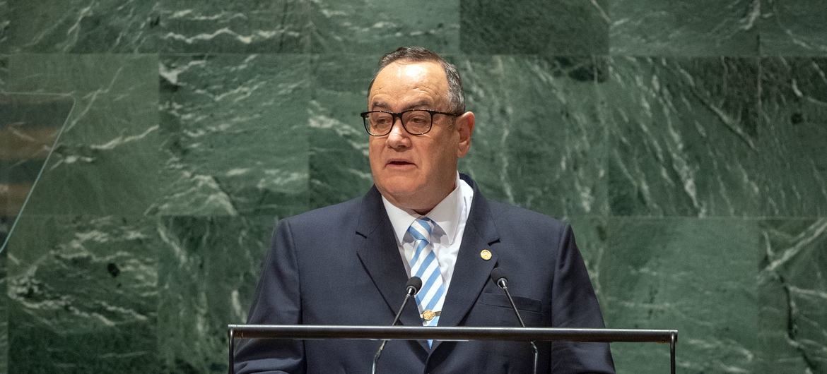El presidente de Guatemala, Alejandro Giammattei Falla, interviene en el debate general del 78º periodo de sesiones de la Asamblea General.