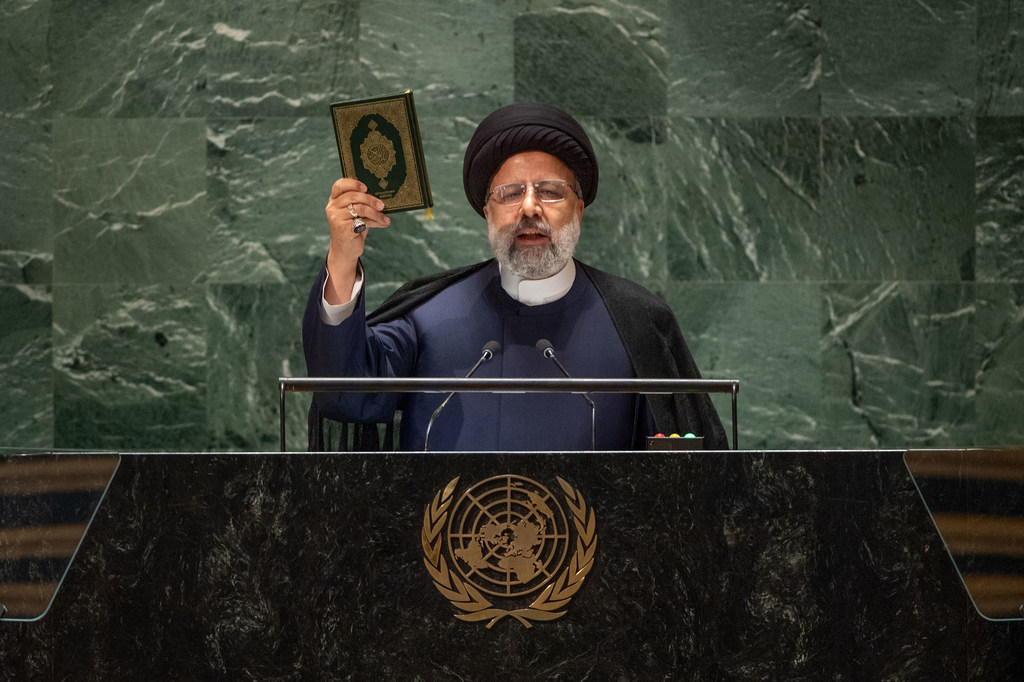 伊朗总统赛义德·易卜拉欣·莱希在联合国大会第78届会议一般性辩论上发言。