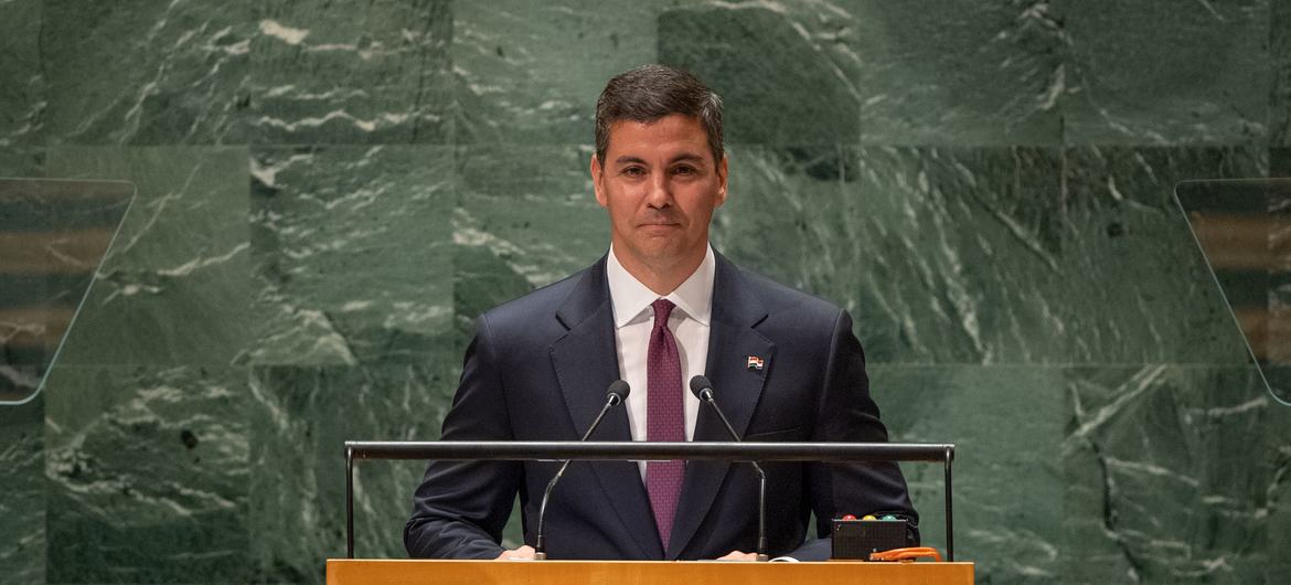El presidente de Paraguay, Santiago Peña Palacios, interviene en el debate general del 78º periodo de sesiones de la Asamblea General.