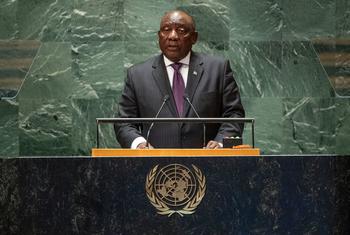 南非总统拉马福萨在联大第78届会议一般性辩论中发言。