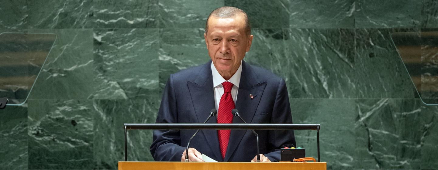 ترکیہ کے صدر رجب طیب اردوگان اقوام متحدہ کی جنرل اسمبلی کے 78ویں اجلاس سے خطاب کر رہے ہیں۔
