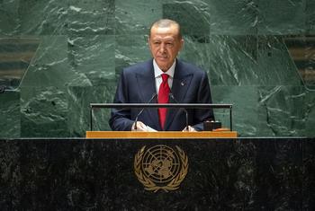 तुर्कीये के राष्ट्रपति रैचप तैयप ऐरदोआन यूएन महासभा की वार्षिक जनरल डिबेट को सम्बोधित कर रहे हैं.