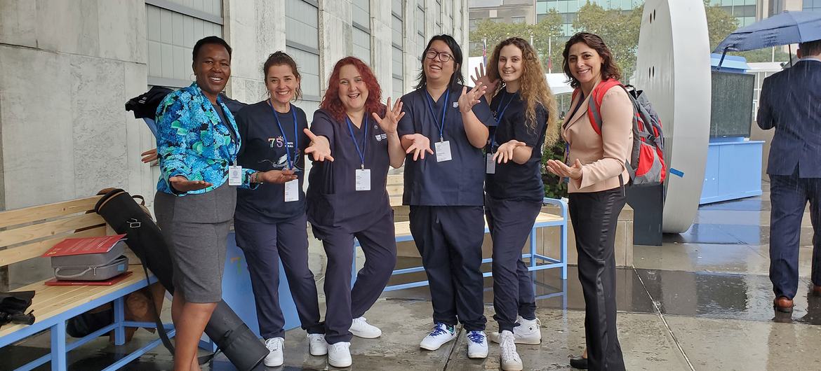 The Global Scrubs Choir from Australia's Royal Melbourne Hospital are performing at the SDG 3 Health Clinic at UN Headquarters.