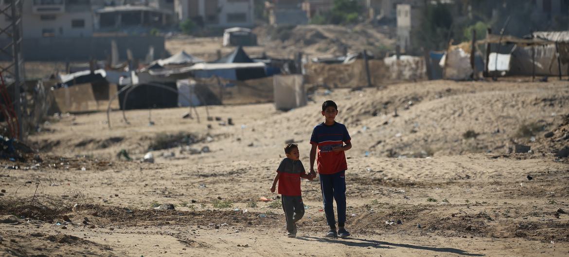 Two children in Khan Younis, southern Gaza Strip.