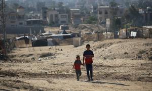 Two children in Khan Younis, southern Gaza Strip.