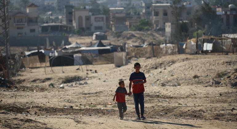 Two children in Khan Younis, southern Gaza Strip.