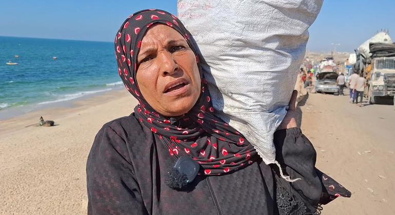 أم شادي الأشقر، نازحة من غزة تتحدث لأخبار الأمم المتحدة. أم شادي الأشقر، نازحة من غزة تتحدث لأخبار الأمم المتحدة.