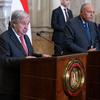 Secretary-General António Guterres speaking to the media, alongside Egyptian Foreign Minister Sameh Shoukry.