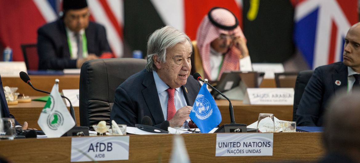 UN Secretary-General Antonio Guterres speaks at the G20 Summit taking place in Rio de Janeiro, Brazil.