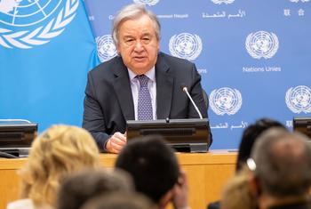联合国秘书长古特雷斯在纽约总部举行年终记者会。