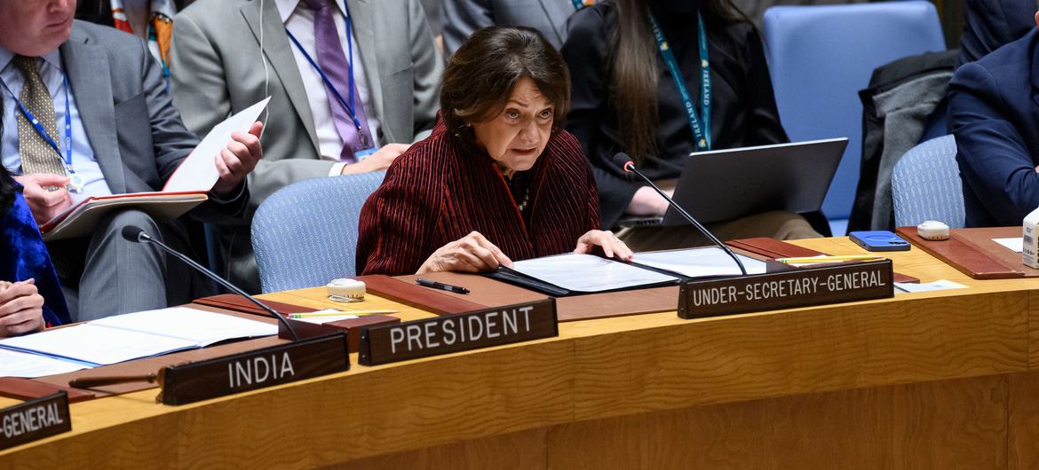 Rosemary DiCarlo, Under-Secretary-General for Political and Peacebuilding Affairs, briefs the Security Council meeting on non-proliferation and the Islamic Republic of Iran.