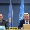 تور وينسلاند منسق الأمم المتحدة لعملية السلام في الشرق الأوسط، والميجور جنرال باتريك غوتشات رئيس هيئة الأمم المتحدة لمراقبة الهدنة، يتحدثان أمام مجلس الأمن الدولي عبر دائرة اتصال بالفيديو.