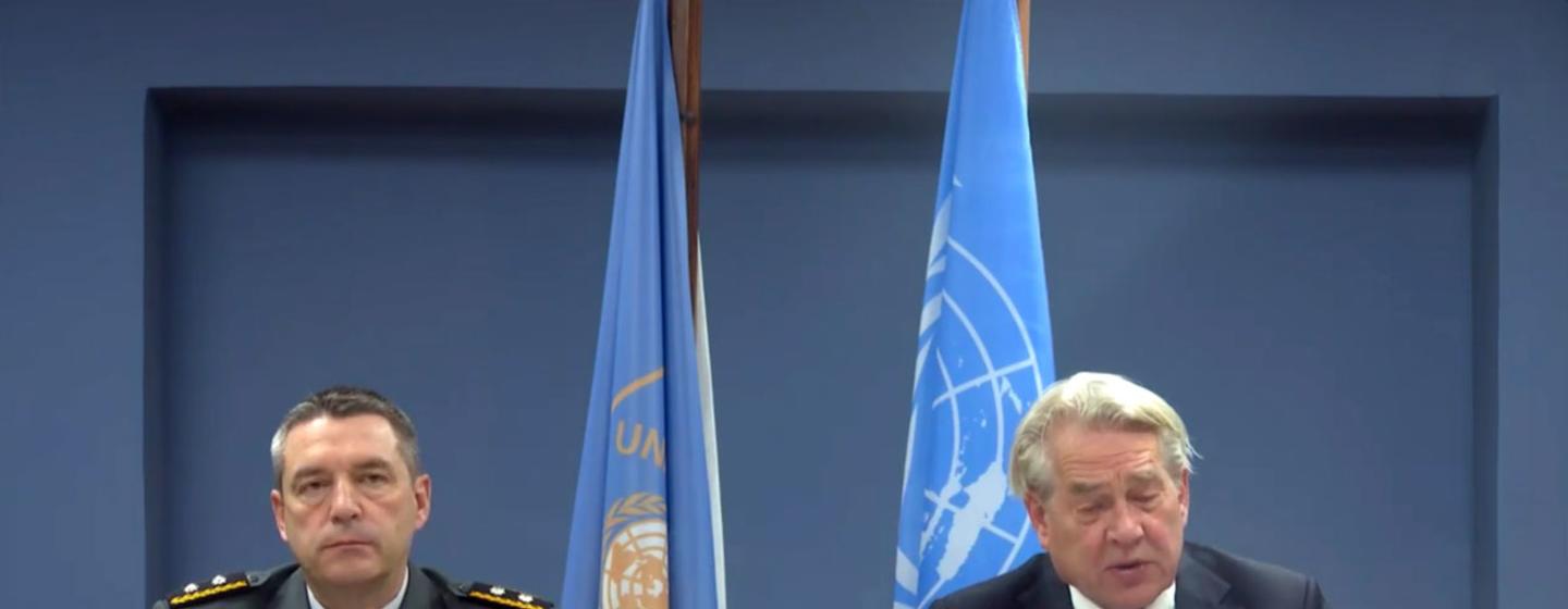 Tor Wennesland (right), UN Special Coordinator for the Middle East Peace Process, addresses the Security Council meeting on the situation in the Middle East, including the Palestinian question.