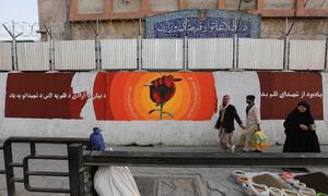 A mural commemorating journalists killed in Afghanistan has been painted on a blast wall in downtown Kabul, Afghanistan (file).