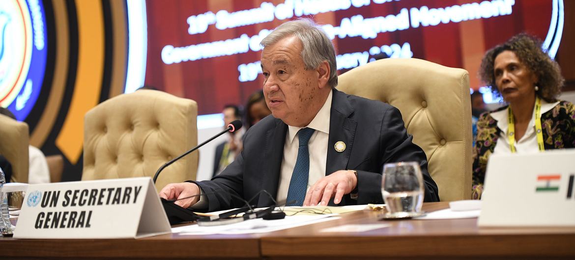 El Secretario General de las Naciones Unidas, António Guterres, interviene en la 19ª Cumbre del Movimiento de Países No Alineados en Kampala, Uganda.