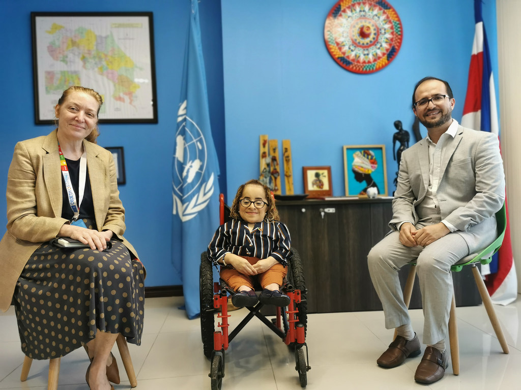 Nicole Mesén, Allegra Baiocchi, and Juan Luis Bermudez pose for a photo during a meeting in Guatemala.